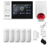 HUXGO® HXA007 Système d'alarme Maison WiFi + GSM avec Sirène Radio | Kit Alarme avec 1x capteur de fenêtre, 5X détecteurs de Mouvement | Sécurité de la Maison Intelligente avec alertes SMS