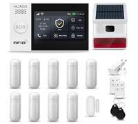 HUXGO® HXA007 Système d'alarme Maison WiFi + GSM avec Solaire Sirène Radio | Kit Alarme avec 1x capteur de fenêtre, 9X détecteurs de Mouvement | Sécurité de la Maison avec alertes SMS