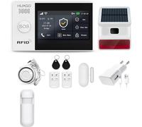 HUXGO, HXA007, Système d'alarme sans Fil avec 1x détecteur de Mouvement et deuxième sirène sans Fil - Modules : Wi-FI + GSM 4G, TUYA Smart, alertes SMS, contrôle par téléphone, FRANÇAIS