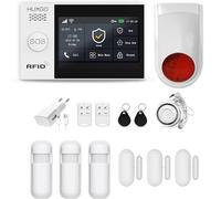HUXGO, HXA007, Système d'alarme sans Fil avec 3X détecteurs de Mouvement, 3X détecteurs d'ouverture de Porte/fenêtre, sirène sans Fil - Modules : Wi-FI + GSM 2G, alertes SMS, contrôle par téléphone