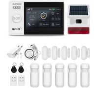 HUXGO, HXA007, Système d'alarme sans Fil avec 5 détecteurs de Mouvement et deuxième sirène solaire sans Fil, modules : WIFI + GSM 4G