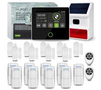 HUXGO® HXA502 Kit Alarme sans Fil WiFi + GSM 4G | Système d’Alarme avec Sirène Solaire, 9X Détecteurs PIR, 9X Capteurs d’Ouverture | Idéal pour Habitation & Garage, Kit de Sécurité Connecté