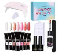 Huxibai Kit de gel à ongles poly pour débutants, kit complet d'ongles - Extension Gel Set Nail Kit avec lumière UV | Solution d'épaississement de 7 couleurs Builder Toeneils Art for Women