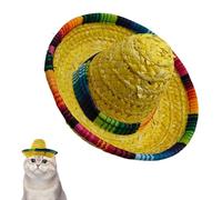 Huxibai Mini Sombrero,Chapeaux Mexicains Tissés pour Fête | Décorations à Large Bords pour Anniversaire Célébrations Extérieur Chiens - pour Anniversaire et Animaux Célébrations