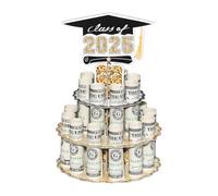 Huxibai Porte-billets pour remise de diplôme - Porte-pièces de la promotion 2025 | Support à double niveau en bois avec 20 trous et message de félicitations pour décoration de cérémonies de remise des