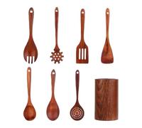 Huxibai Set d'ustensiles de cuisine 8 pièces spatules et louche antiadhésives - Set d'ustensiles de cuisine en bois, pour utilisation en intérieur, maison, extérieur, barbecue, réunions, voyages