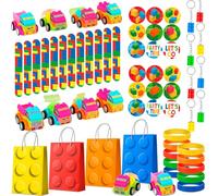 Huxolynifty Blocs de Construction Cadeau Anniversaire,62pcs Set de Cadeau Thème de Blocs de Construction-Porte-Clés de Blocs Bracelets Autocollants pour Décoration de Fête de Blocs