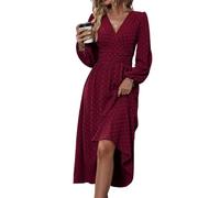 HUXRAKV Robe Femme Chic et Elegant Manches Longues Col en V Taille Haute Casual Robe Automne Femme Noël Mariage Invitée Ceremonie,37-Rouge 1,XL