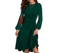 HUXRAKV Robe Femme Chic et Elegant Midi Robe de Cocktail Manches Longues Robe de Abendkleid Soirée Fête Affaires,WD42-Vert Foncé,S