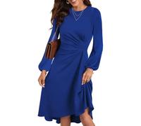 HUXRAKV Robe Femme Chic et Elegant Midi Robe de Cocktail Manches Longues Robe de Abendkleid Soirée Fête Affaires,WD42-Bleu,L