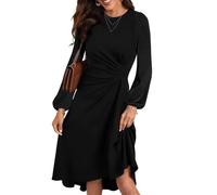 HUXRAKV Robe Femme Chic et Elegant Midi Robe de Cocktail Manches Longues Robe de Abendkleid Soirée Fête Affaires,WD42-Nior,M