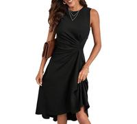 HUXRAKV Robe Femme Chic et Elegant Midi Robe de Cocktail sans Manches à Plis de Taille Robe de Soirée Fête,27-Noir,S
