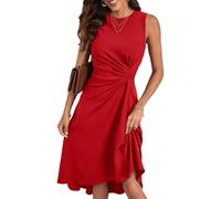 HUXRAKV Robe Femme Chic et Elegant Midi Robe de Cocktail sans Manches à Plis de Taille Robe de Soirée Fête,27-Rouge,L