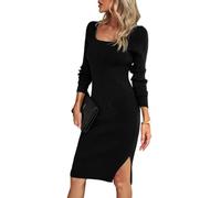 HUXRAKV Robe Pull Femmes Hiver Chic Élégante Col Carré Manche Longue Casual Femme Robe Sexy Moulanteen Robe en Tricot pour Fête Bureau Décontracté,WD41-Nior,XL