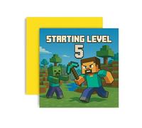 Huxters Carte d'anniversaire 5e anniversaire pour garçon - Mine Steve Creeper Blocks Niveau 5 contrôleur débloqué Bday pour fils, arrière-petit-fils, neveu, frère, Happy Greetings - 14,8 cm (5ème)