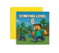 Huxters Carte d'anniversaire 6 ans pour garçon - Mine Steve Creeper Blocks Level 6 Unlocked Controller Bday for Son arrière-petit-fils, neveu, frère, Happy Greetings - 14,8 cm (6ème)