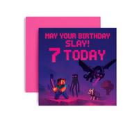 Huxters Carte d'anniversaire 7 ans pour garçon - Mine Nether End World Realm Niveau 7 Enderman Ender Dragon Bday pour fils, arrière-petit-fils, neveu, frère, Happy Greetings - 14,8 cm (7ème)