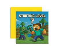 Huxters Carte d'anniversaire 7e anniversaire pour garçon - Mine Steve Creeper Blocks Level 7 Unlocked Controller Bday for Son arrière-petit-fils, neveu, frère, Happy Greetings - 14,8 cm (7ème)
