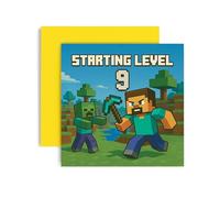Huxters Carte d'anniversaire 9 ans pour garçon - Mine Steve Creeper Blocks Level 9 Unlocked Controller Bday for Son arrière-petit-fils, neveu, frère, Happy Greetings - 14,8 cm (9ème)