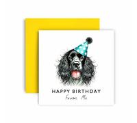Huxters Carte d'anniversaire de la part du chien - Épagneul Springer noir - Happy Birthday to Dog Mum and Dog Dad - Carte d'anniversaire du chien à ses amis pour premier anniversaire de famille