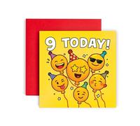 Huxters Carte d'anniversaire Emoji pour garçon - Emojicon Fun 9 ans pour fils, arrière-petit-fils, neveu, nièce, fille, sœur, frère - 14,8 cm (9ème)