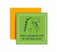 Huxters Carte de bonne chance pour nouvelle classe - Cartes de premier jour d'école - Have a Roarsome Time Dinosaur - Fils, petit-fils, neveu (dinosaure)