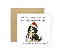 Huxters Carte de Noël amusante de Dog Black White Springer Spaniel pour maman, papa, chien, parents, chiens, cartes - I Didn't Buy You This Card But Can We Go Walkies Now ? (Épagneul Springer noir et