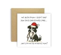 Huxters Carte de Noël amusante de Dog Border Collie pour maman, papa, chien, parents, chiens - We Both Know I Didn't Buy You This Card But Can We Go Walkies Now ?