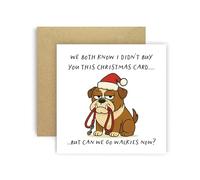 Huxters Carte de Noël amusante de Dog Bulldog pour maman, papa, chien, parents, chiens - We Both Know I Didn't Buy You This Card But Can We Go Walkies Now ? (Bulldog)