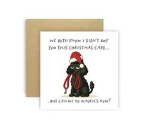 Huxters Carte de Noël amusante de Dog Caniche noire pour maman, papa, chiens, cartes - We Both Know I Didn't Buy You This Card But Can We Go Walkies Now ? (Caniche noir)