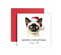 Huxters Carte de Noël de la part du chat - Joyeux Noël siamois pour chat maman et papa chat - Amis, famille, premier Noël (siamois)