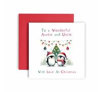 Huxters Carte de Noël festive pour tante et oncle - Motif pingouin aquarelle - Carte de Noël pour le Père Noël et les traditions de Noël (tante et oncle)