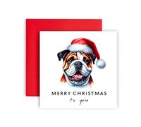 Huxters Carte de Noël pour chien - Bulldog - Merry Christmas to Dog Mum and Dog Dad - Carte de Noël du chien à ses amis famille premier Noël (bouledogue)