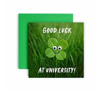 Huxters Carte « Good Luck at University » - First Day Uni - Leaving Home Cards - Motif trèfle à 4 feuilles - Fils, fille, petit-fils, petite-fille, neveu et nièce (trèfle uni)