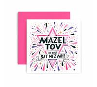 Huxters Carte spéciale Bat Mitzvah pour filles - Carte de vœux au design moderne et amusant - Mazel Tov - Bonne chance