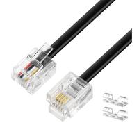 Huybaa Cable Rj11 2m,Câble Téléphonique RJ11 Modulaire 6P4C Western - Prise Plate pour Téléphone, Modem, Routeur, Fax, ISDN, DSL, VDSL, Internet - Noir