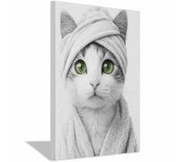 HUYEEI Abstrait Noir et Blanc Minimaliste Imprimés Chats enveloppés dans une écharpe tableaux, posters et arts décoratifs, Convient pour le salon, la chambre, etc(Noir et blanc)-40x60cm Encadrée
