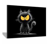 HUYEEI Abstrait Noir et Blanc Minimaliste Imprimés Chats noirs en colère tableaux, posters et arts décoratifs, Convient pour le salon, la chambre, etc(noir et blanc117)-60x90cm Encadrée