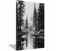 HUYEEI Abstrait Noir et Blanc Minimaliste Imprimés Ruisseau dans une forêt brumeuse tableaux, posters et arts décoratifs, Convient pour le salon, la chambre, etc(Noir et blanc)-20x30cm Encadrée