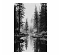 HUYEEI Abstrait Noir et Blanc Minimaliste Imprimés Ruisseau dans une forêt brumeuse tableaux, posters et arts décoratifs, Convient pour le salon, la chambre, etc(Noir et blanc)-20x30cm Sans cadre