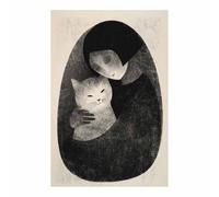 HUYEEI Abstrait Noir et Blanc Minimaliste Imprimés Un homme et des chats ensemble tableaux, posters et arts décoratifs, Convient pour le salon, la, etc(Couleur noir et blanc)-20x30cm Sans cadre