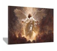 HUYEEI Affiche d'art de Jésus Des ailes descendent vers le ciel peinture religieuse, la décoration murale dans l'église,la salle de prière,le christianisme,l'école,l'hôpital(blanc88)-60x80cm Encadrée