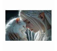 HUYEEI Affiches et impressions d'animaux, Chat touchant son front, toile decoration murale, Convient pour le salon, la chambre,Bureau du corridor etc.(Beige)-50x70cm Sans cadre