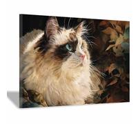 HUYEEI Animal Tableau sur Toile, Chat méditant, Tableaux Modernes Impressions Salon la salle de bain Chambre Affiche Mur Image Décoration(Beige)-60x90cm Encadrée