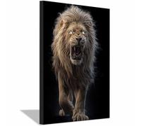 HUYEEI Animal Tableau sur Toile Rugissements de lions en colère Tableaux Modernes Impressions Salon la salle de bain Chambre Affiche Mur Image Décoration(marron23)-60x90cm Encadrée