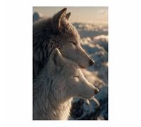 HUYEEI Animaux abstraits peintures Loup se blottissant peinture sur toile, Convient pour le salon, la salle de bain, etc.(blanc101)-60x80cm Sans cadre
