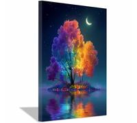 HUYEEI Arbre de Vie Impression Sur Toile, Arbre à l'île lunaire, Tableau Mural Peinture Murale Moderne Art Decoration Pour Maison,Bain bureau Salon(bleu)-80x120cm Encadrée