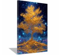 HUYEEI Arbre de Vie Impression Sur Toile Arbre aux abysses étoilés Tableau Mural Peinture Murale Moderne Art Decoration Pour Maison,Bain bureau Salon(doré)-60x80cm Encadrée