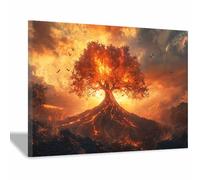 HUYEEI Arbre de Vie Impression Sur Toile Arbre né des flammes Tableau Mural Peinture Murale Moderne Art Decoration Pour Maison,Bain bureau Salon(orange136)-40x60cm Encadrée