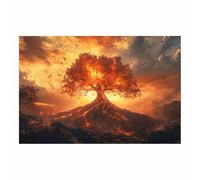 HUYEEI Arbre de Vie Impression Sur Toile Arbre né des flammes Tableau Mural Peinture Murale Moderne Art Decoration Pour Maison,Bain bureau Salon(orange136)-70x100cm Sans cadre